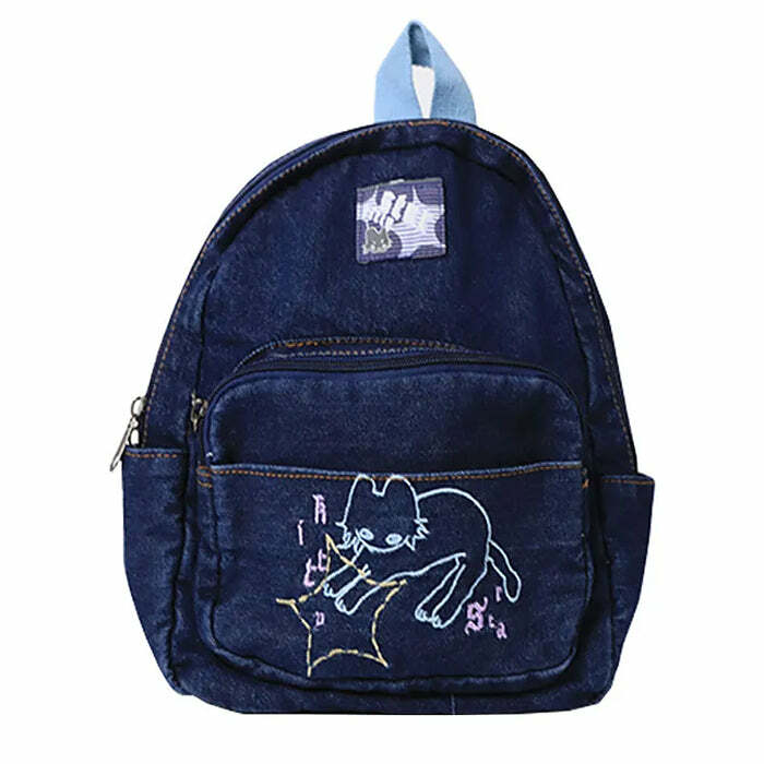 90's Aesthetic Denim Backpack - Y2K Vintage Outfits for Women Fashion