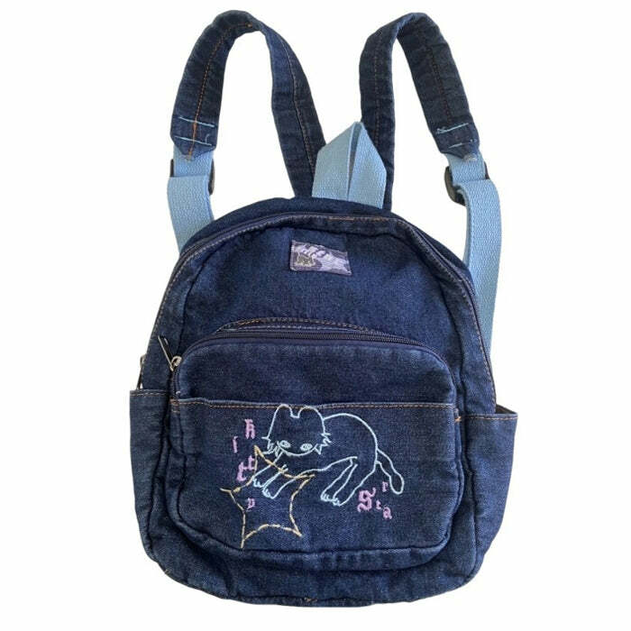 90's Aesthetic Denim Backpack - Y2K Vintage Outfits for Women Fashion