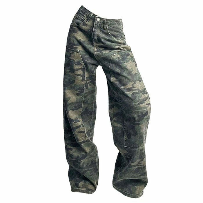 90's Camouflage Cargo Jeans - Y2K Vintage Street Style Outfits for Women