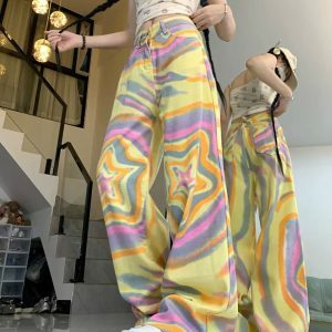 90s Star Print Trousers - Y2K Vintage Aesthetic Street Style Outfit