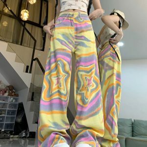 90s Star Print Trousers - Y2K Vintage Aesthetic Street Style Outfit