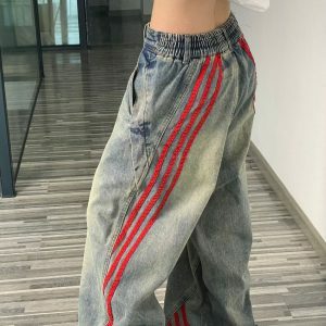 90s Style Wide Red Stripe Jeans - Y2K Vintage Outfits for Women