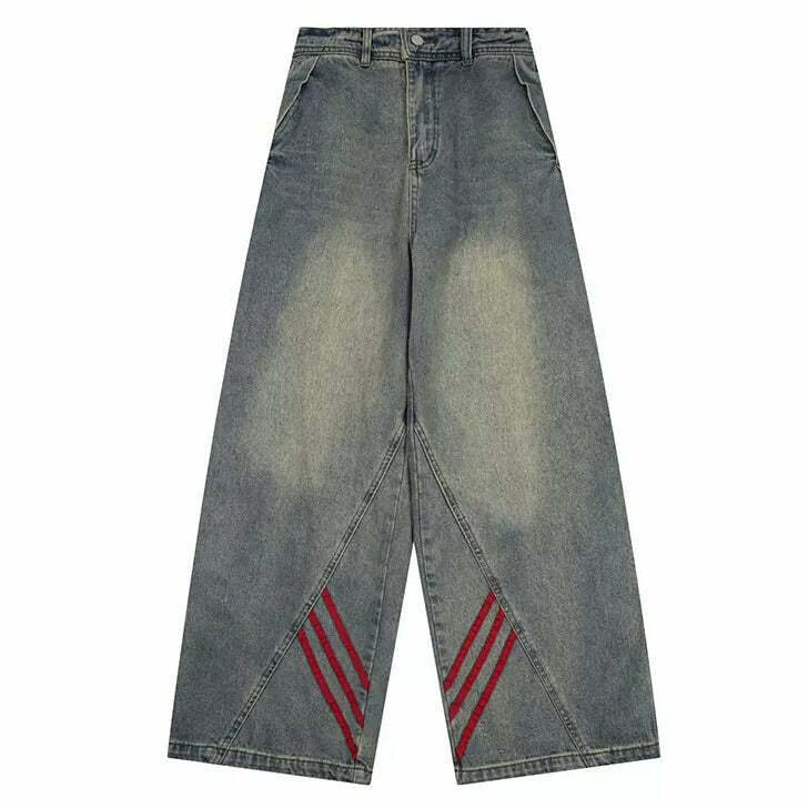 90s Style Wide Red Stripe Jeans - Y2K Vintage Outfits for Women