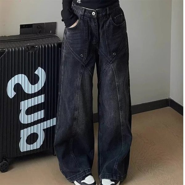 90s Vintage Stitch Wide-Leg Jeans - Y2K Outfits for Retro Style