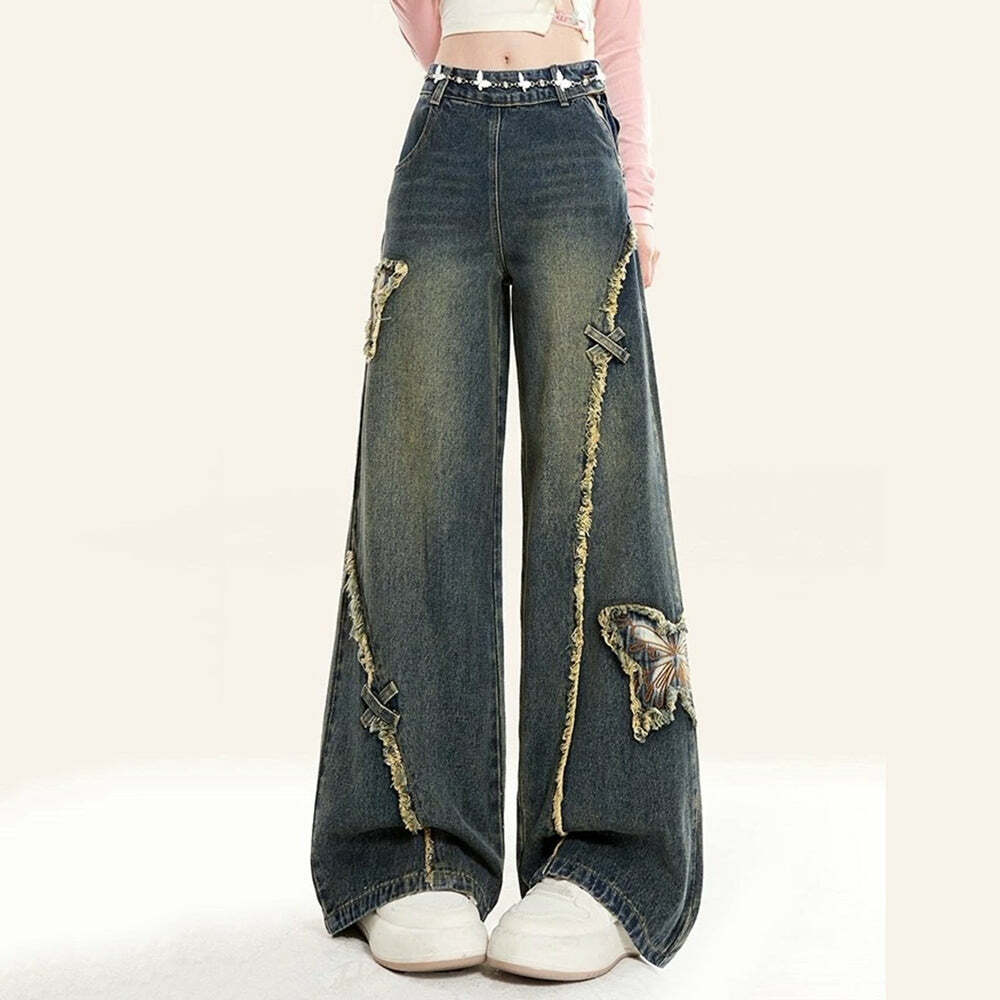 Aesthetic Butterfly Flared Jeans - Y2K Vintage Winter Outfits for Women