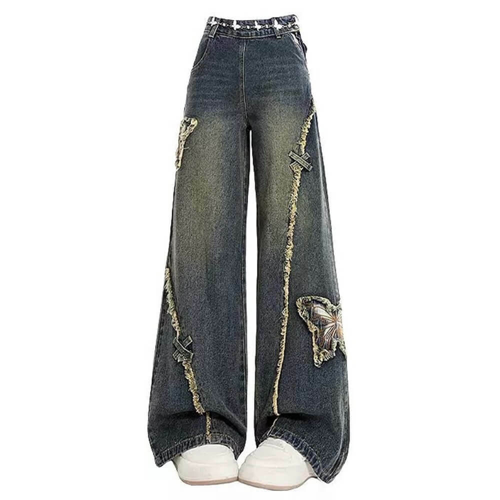 Aesthetic Butterfly Flared Jeans - Y2K Vintage Winter Outfits for Women