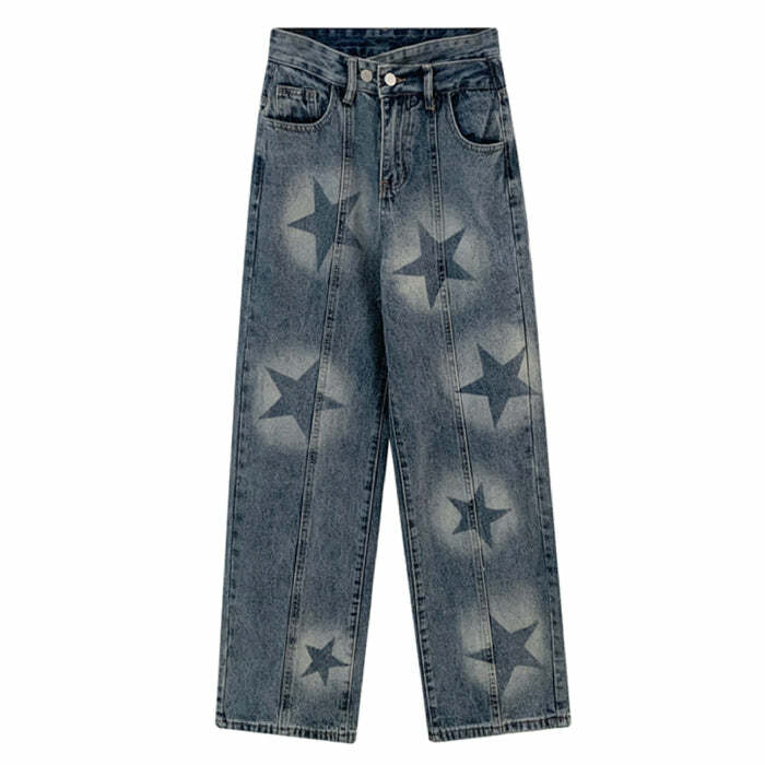 Aesthetic Star Washed Jeans - Y2K Vintage Outfits for Winter Style