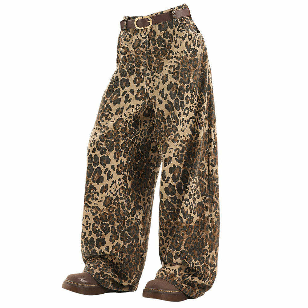 Animal Instincts Leopard Print Wide-Leg Pants | Y2K Vintage Aesthetic Outfit