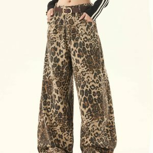 Animal Instincts Leopard Print Wide-Leg Pants | Y2K Vintage Aesthetic Outfit