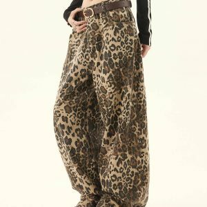 Animal Instincts Leopard Print Wide-Leg Pants | Y2K Vintage Aesthetic Outfit