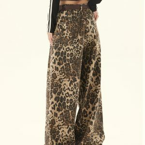 Animal Instincts Leopard Print Wide-Leg Pants | Y2K Vintage Aesthetic Outfit