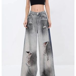 Ashen Ruin Distressed Jeans - Y2K Vintage Winter Street Style Outfits