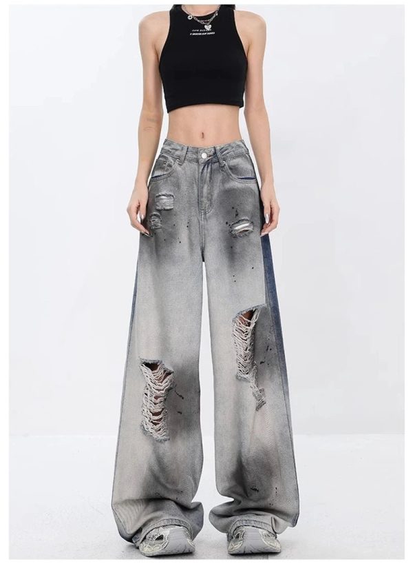 Ashen Ruin Distressed Jeans - Y2K Vintage Winter Street Style Outfits