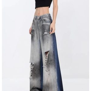 Ashen Ruin Distressed Jeans - Y2K Vintage Winter Street Style Outfits