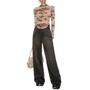 Basic Things Brown Jeans - Y2K Outfits Vintage Style for Winter Fashion