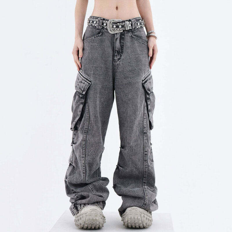 Big Ideas Wide Leg Cargo Jeans - Y2K Vintage Winter Outfits for Women