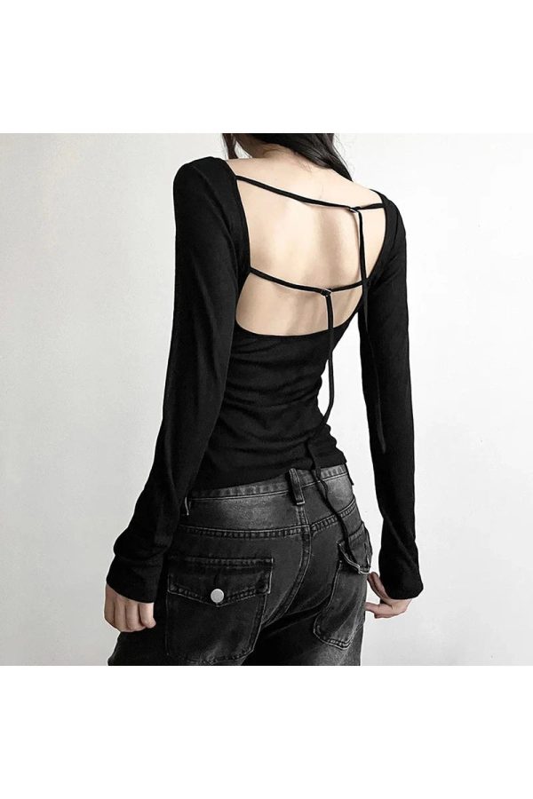 Black Off-Shoulder Ribbed Top - Y2K Vintage Winter Aesthetic Outfit