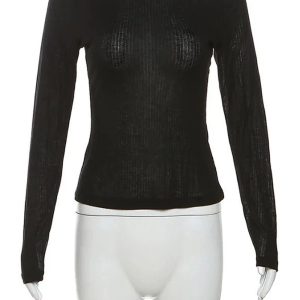 Black Off-Shoulder Ribbed Top - Y2K Vintage Winter Aesthetic Outfit