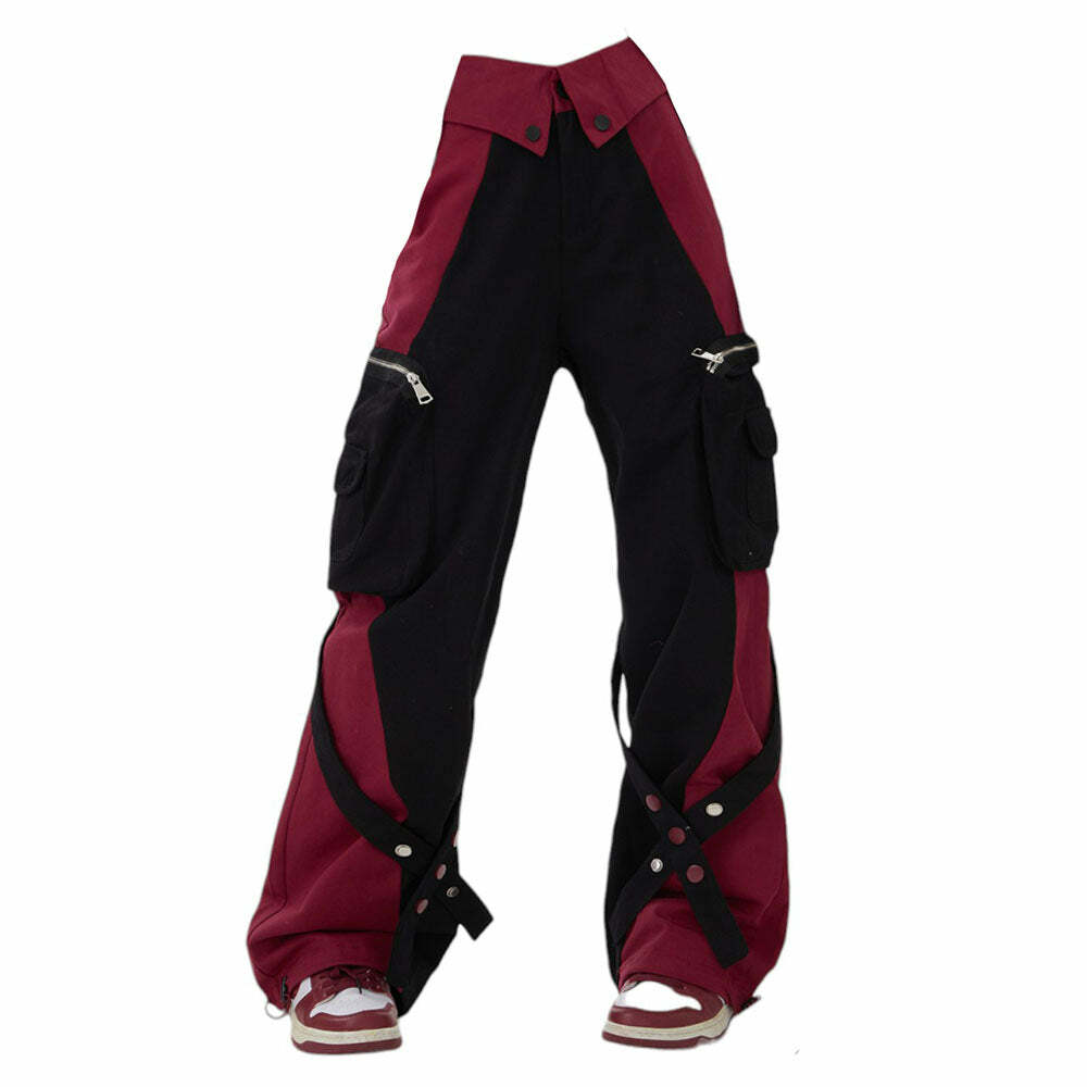 Black & Red Grunge Cargo Pants - Y2K Vintage Street Style Outfits