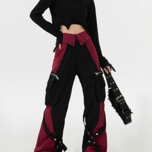 Black & Red Grunge Cargo Pants - Y2K Vintage Street Style Outfits