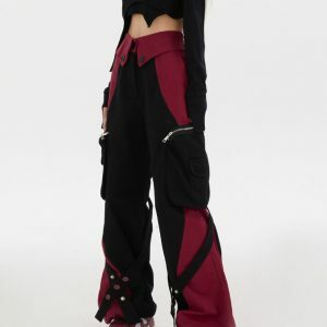 Black & Red Grunge Cargo Pants - Y2K Vintage Street Style Outfits