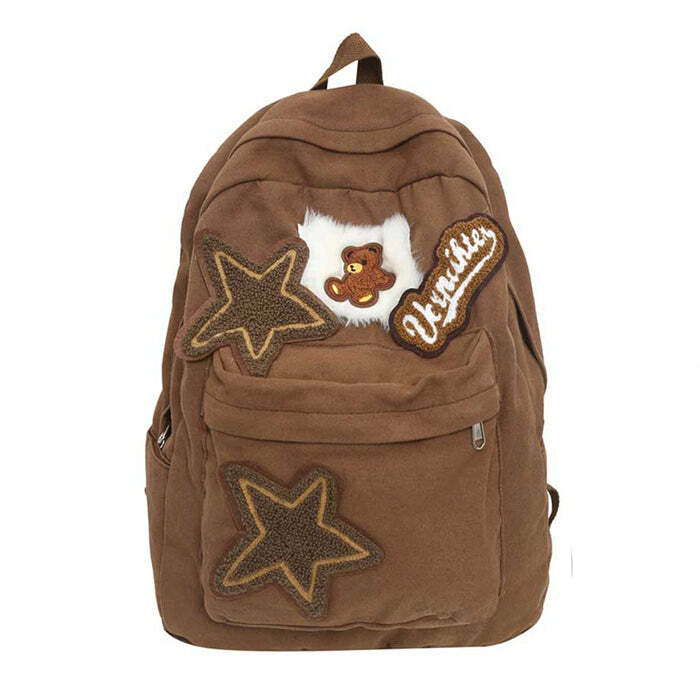 Brown Bear Star Backpack - Y2K Vintage Outfits for Winter & Street Style