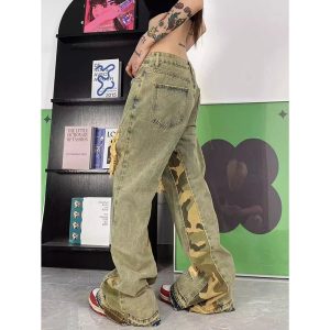 Camo Patchwork Distressed Jeans - Y2K Vintage Outfits for Winter Style