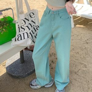 Candy Cloud High Waist Jeans - Y2K Vintage Outfits for Winter Style