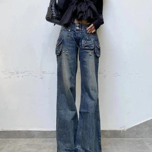 Cargo Chic Wide-Leg Jeans - Y2K Vintage Outfits for Winter Street Style