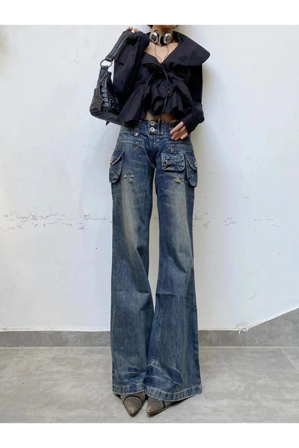 Cargo Chic Wide-Leg Jeans - Y2K Vintage Outfits for Winter Street Style