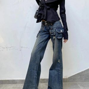 Cargo Chic Wide-Leg Jeans - Y2K Vintage Outfits for Winter Street Style