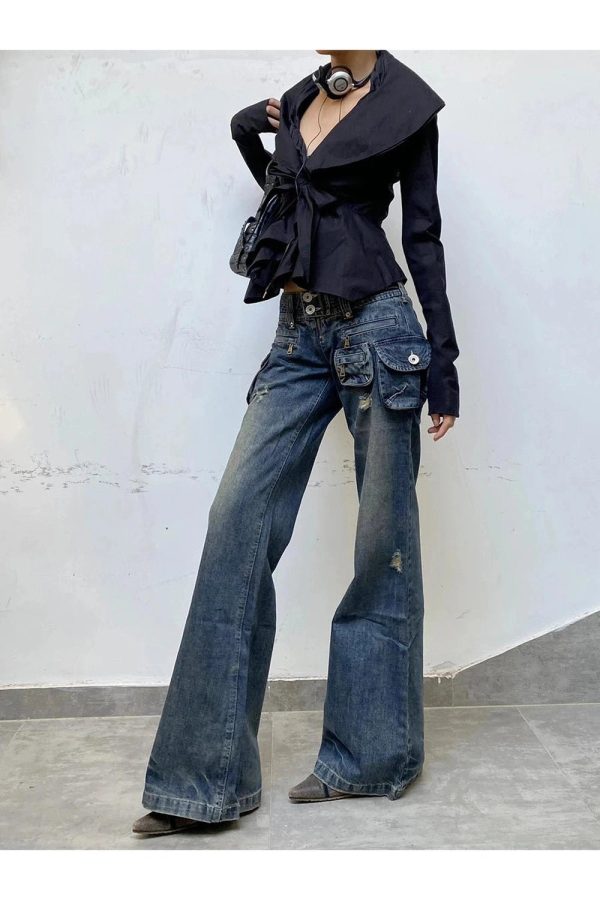 Cargo Chic Wide-Leg Jeans - Y2K Vintage Outfits for Winter Street Style