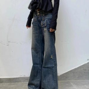 Cargo Chic Wide-Leg Jeans - Y2K Vintage Outfits for Winter Street Style