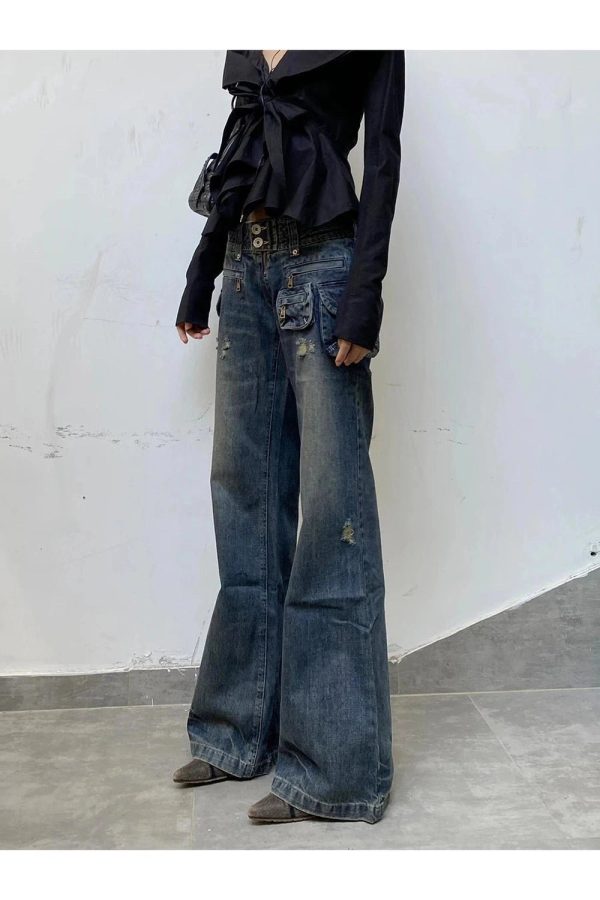 Cargo Chic Wide-Leg Jeans - Y2K Vintage Outfits for Winter Street Style