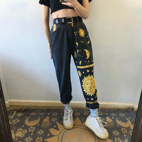 Celestial Magic Mom Jeans - Y2K Vintage Outfits for Winter Street Style