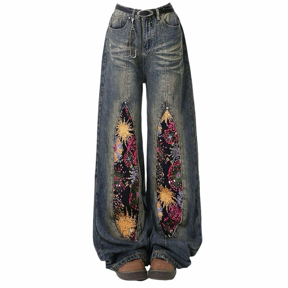 Celestial Magic Wide Leg Jeans - Y2K Vintage Outfits for Winter Style