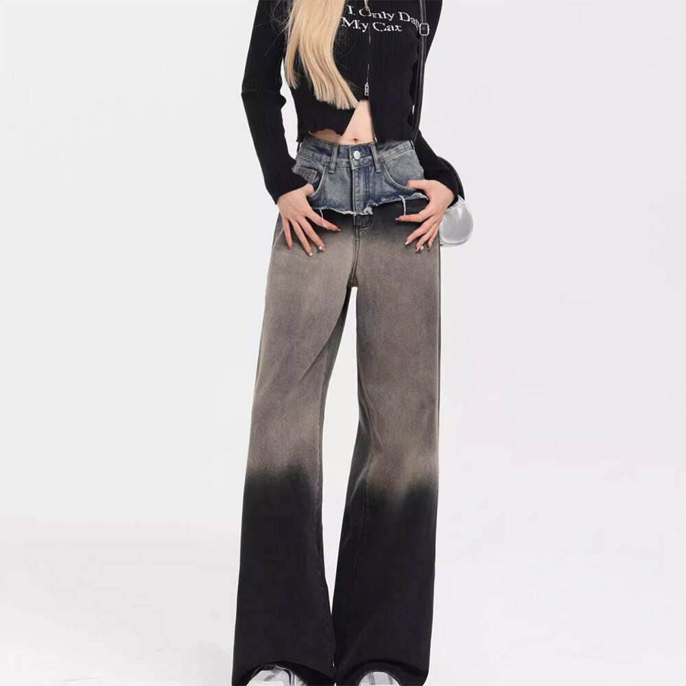 Control Freak Layered Baggy Jeans - Y2K Vintage Winter Street Style Outfits