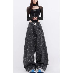 Cosmic Dust Wide-Leg Jeans - Y2K Vintage Outfits for Winter Street Style