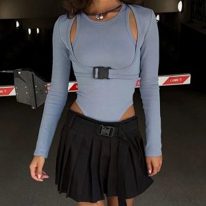 Cyber Buckle Harness Top - Y2K Outfits Vintage & Retro Street Style Fashion