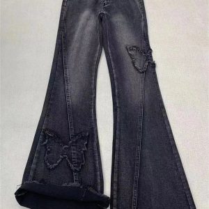 Dark Butterfly Flare Jeans - Y2K Vintage Winter Outfits for Women