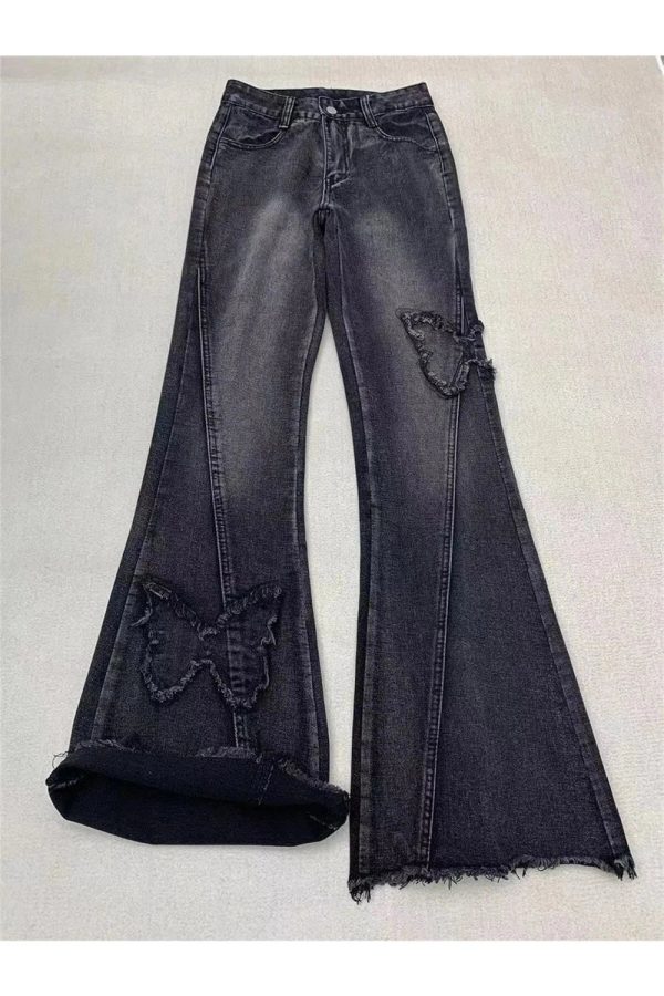 Dark Butterfly Flare Jeans - Y2K Vintage Winter Outfits for Women