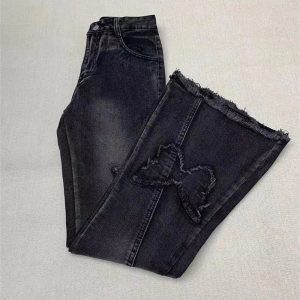 Dark Butterfly Flare Jeans - Y2K Vintage Winter Outfits for Women