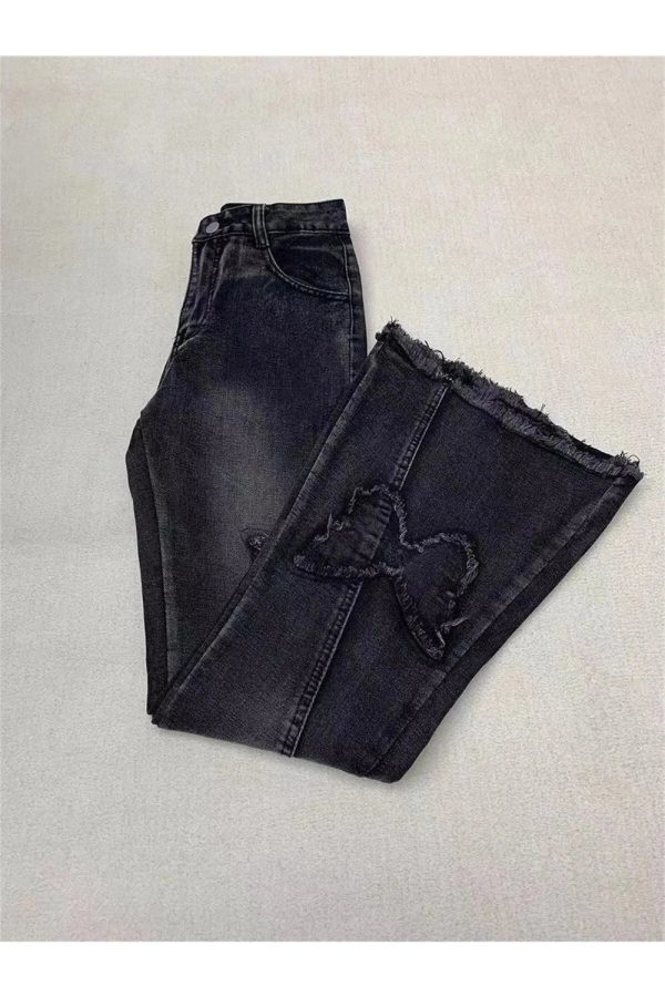 Dark Butterfly Flare Jeans - Y2K Vintage Winter Outfits for Women