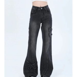 Dark Butterfly Flare Jeans - Y2K Vintage Winter Outfits for Women