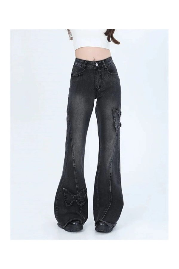 Dark Butterfly Flare Jeans - Y2K Vintage Winter Outfits for Women