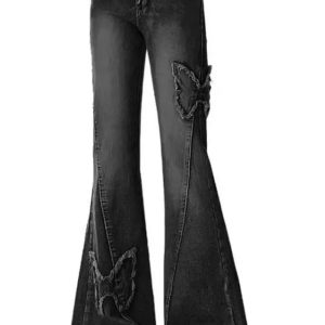 Dark Butterfly Flare Jeans - Y2K Vintage Winter Outfits for Women