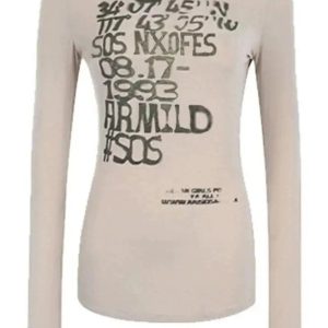 Distressed Graphic Long Sleeve Top - Y2K Vintage Winter Outfit