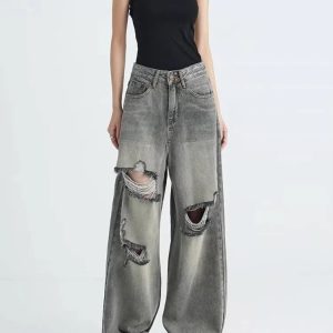 Distressed Oversized Baggy Jeans - Y2K Vintage Street Style Outfits