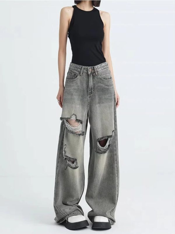 Distressed Oversized Baggy Jeans - Y2K Vintage Street Style Outfits