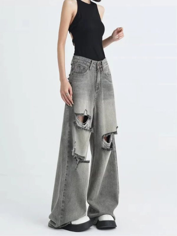 Distressed Oversized Baggy Jeans - Y2K Vintage Street Style Outfits